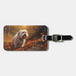 Étiquette À Bagage Tibetan Terrier dans les feuilles d'automne chute