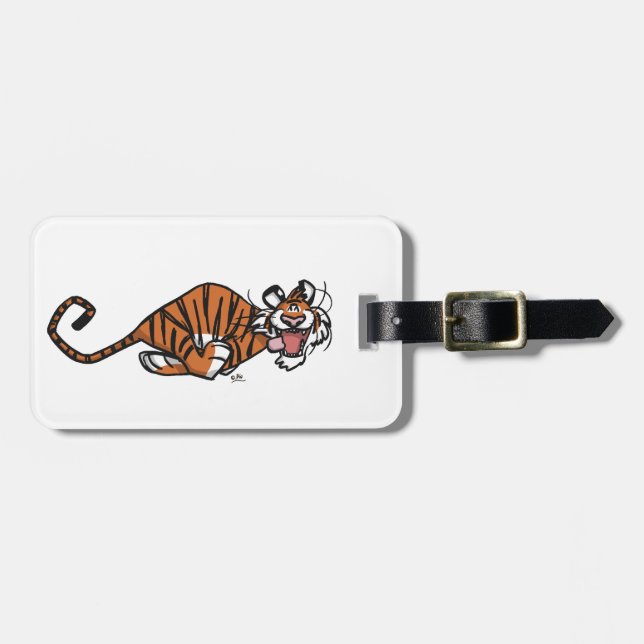 Étiquette À Bagage Tigre courant de dessin animé (Devant horizontal)