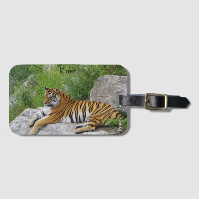 Étiquette À Bagage Tigre de Sibérie se reposant sur un rocher (Devant Horizontal)