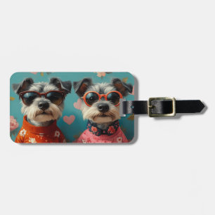 Étiquette À Bagage Tireur Fox Terrier avec Roses de cœur Saint-Valent