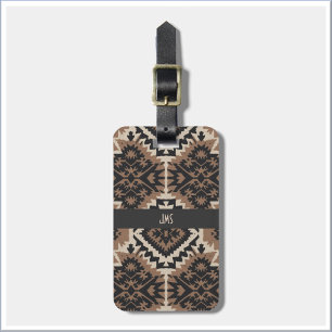 Étiquette À Bagage Tissu ethnique tribal Bogolan noir et brun