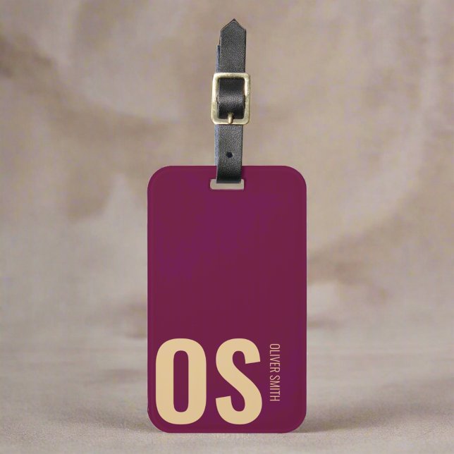 Étiquette À Bagage Titre original en gras Monogramme Bourgogne (Créateur téléchargé)