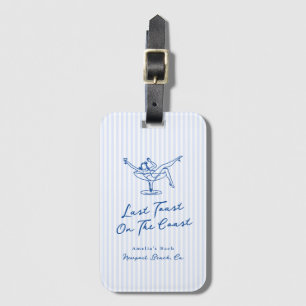 Étiquette À Bagage Toast Dernier bleu à main blanche tiré sur la côte