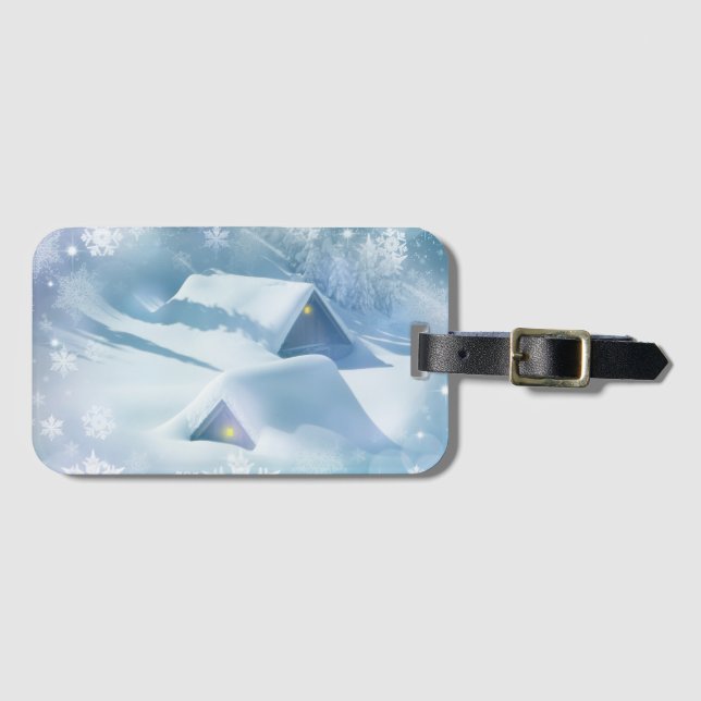 Étiquette À Bagage Toit enneigé dans une forêt (Devant Horizontal)