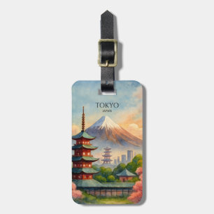 Étiquette À Bagage Tokyo Japon Paysage Urbain Aquarelle Souvenir