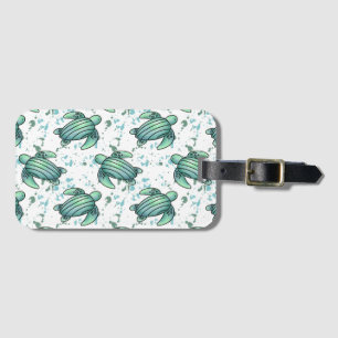 Étiquette À Bagage tortue de mer aquarelle verte motif bleu animal