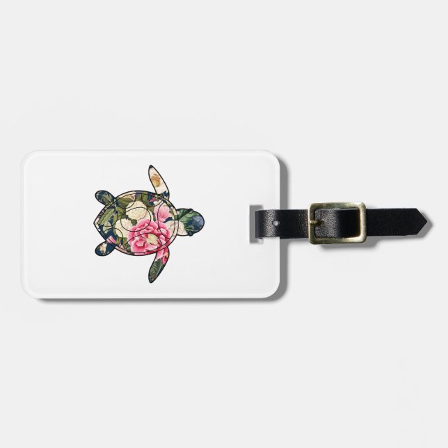 Étiquette À Bagage Tortue de mer floral navy (Devant horizontal)