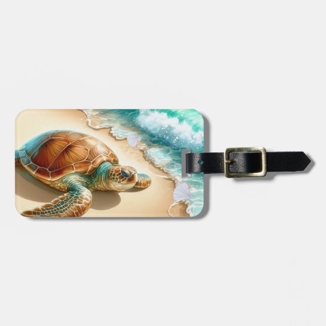 Étiquette À Bagage Tortue de mer Océan turquoise  (Devant horizontal)