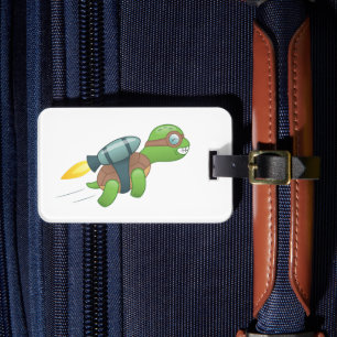 Étiquette À Bagage Tortue volante avec un Jetpack