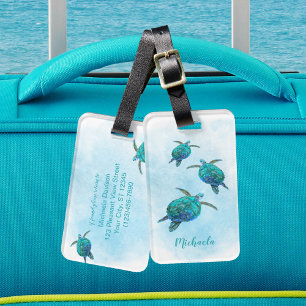 Étiquette À Bagage Tortues de mer personnalisées aquarelle océan