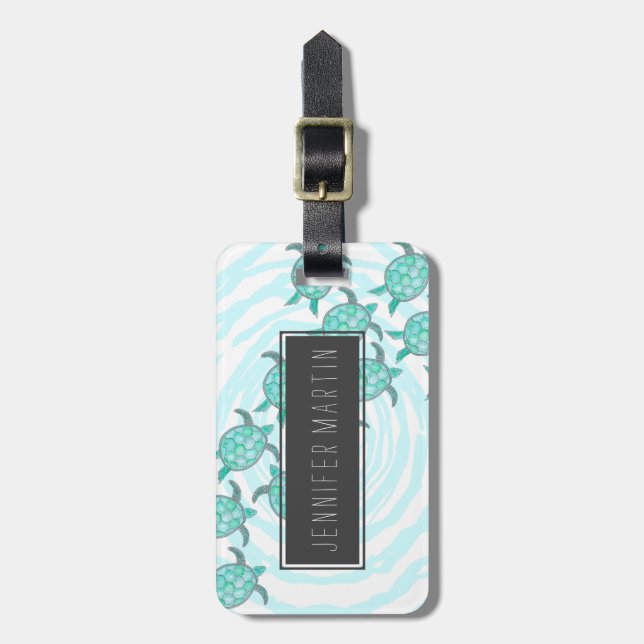 Étiquette À Bagage Tortues de mer turquoises d'aquarelle sur les (Devant Vertical)