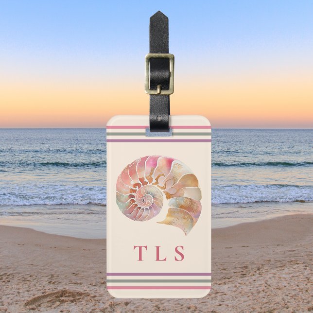 Étiquette À Bagage Tote Nautilus Monogramme de Plage avec Rayures Élé (Créateur téléchargé)