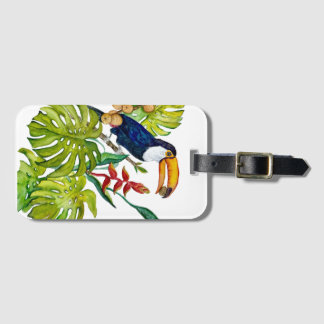 Étiquette À Bagage Toucan Coloré Aquarelle Oiseau Tropical