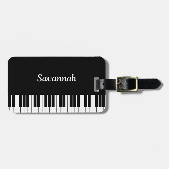 Étiquette À Bagage Touches de Clavier de Piano, Noires et Blanches (Devant horizontal)