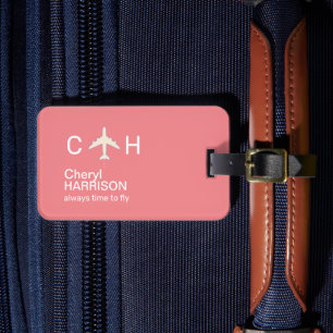 Étiquette À Bagage Toujours le temps de voler avion Voyage rose