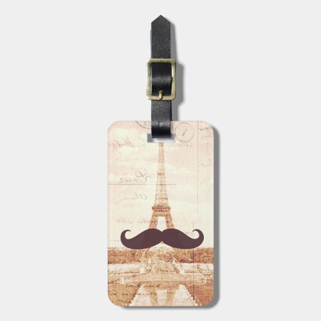 Étiquette À Bagage Tour Eiffel de moustache (Devant Vertical)