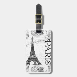 Étiquette À Bagage Tour Eiffel en noir et blanc