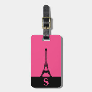 Étiquette À Bagage Tour Eiffel Monogramme avec Grille / Rose français