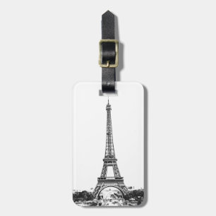 Étiquette À Bagage Tour Eiffel noir et blanc