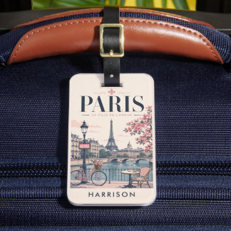 Étiquette À Bagage Tour Eiffel rose personnalisée nostalgique Paris F