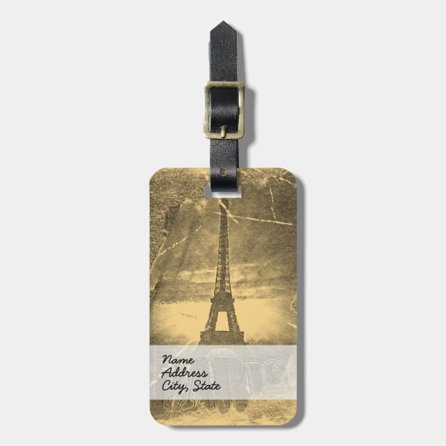 Étiquette À Bagage Tour Eiffel vintage Paris (Devant Vertical)