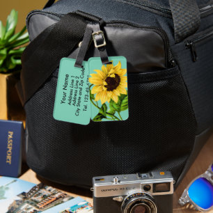 Étiquette À Bagage Tournesol botanique personnalisé