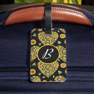 Étiquette À Bagage Tournesol jaune avec monogramme personnalisable