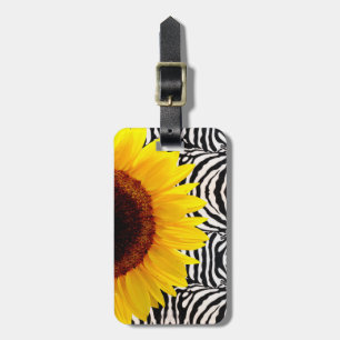 Étiquette À Bagage Tournesol jaune lumineux sur des rayures