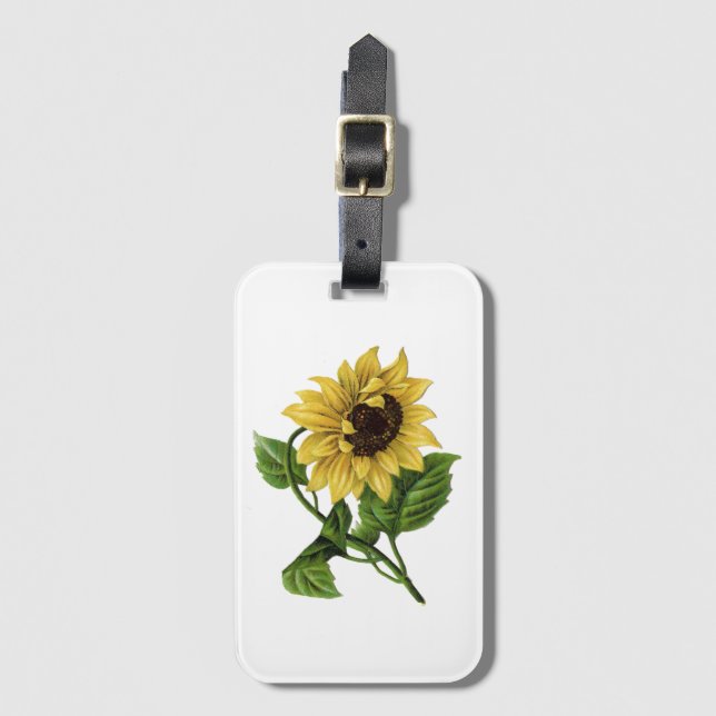 Étiquette À Bagage Tournesol jaune vintage (Devant Vertical)