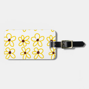 Étiquette À Bagage Tournesol marron jaune motif floral moderne boho