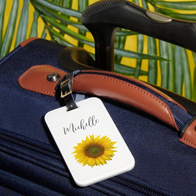 Étiquette À Bagage Tournesol moderne Personnalisé Élégant Script (Insitu Rectoal 1)