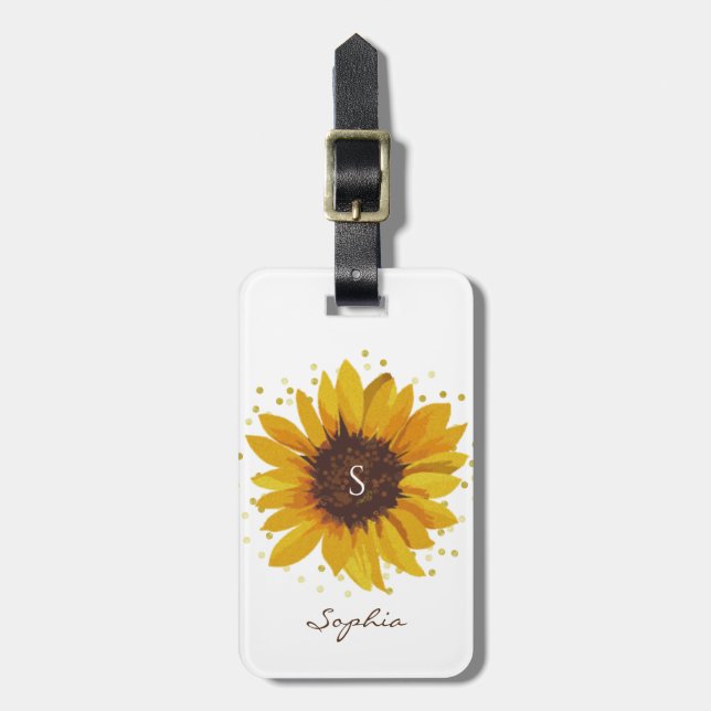Étiquette À Bagage Tournesol monogramme avec points d'huile d'or (Devant Vertical)