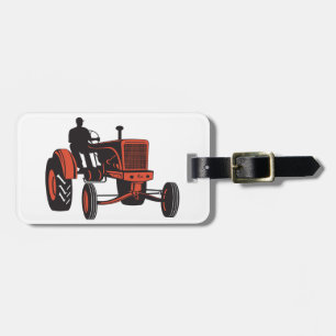 Étiquette À Bagage Tracteur agricole rouge vintage rétro agriculteur