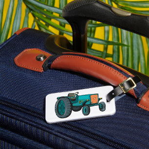 Étiquette À Bagage Tracteur Bleu Vintage Vie de Ferme