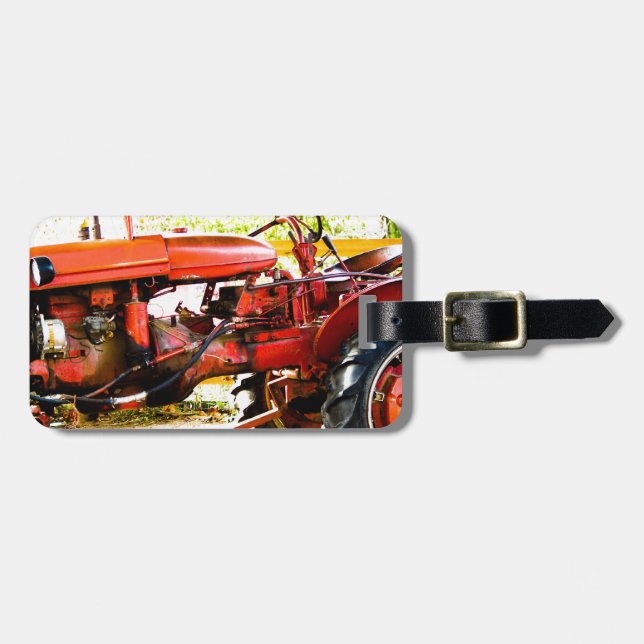 Étiquette À Bagage Tracteur rouge vintage (Devant horizontal)