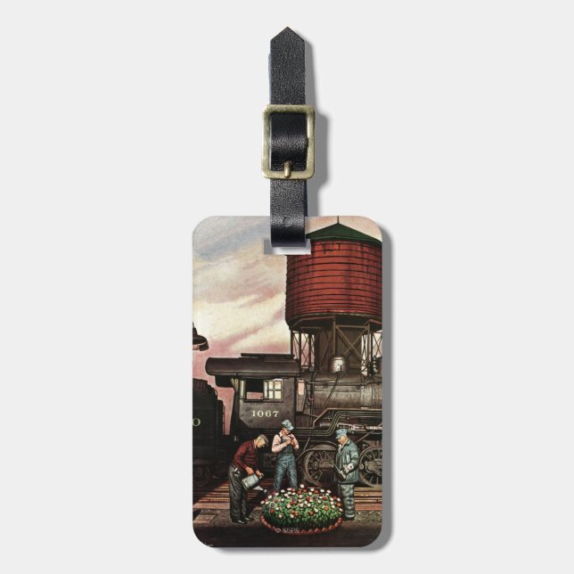 Étiquette À Bagage Train Yard Flower Garden par Stevan Dohanos (Devant Vertical)