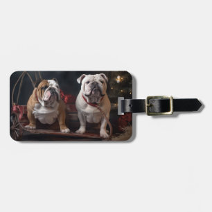 Étiquette À Bagage Traîneau enneigé de Noël Bulldog