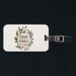 Étiquette À Bagage tranche de bois de craie rustique<br><div class="desc">Panneau de craie rustique et conception en tranches de bois. Avec un beau feuillage aquarelle,  des fleurs blanches,  une tranche de bois et une écriture manuscrite. Ce design moderne est sûr de définir le style pour toutes les occasions</div>