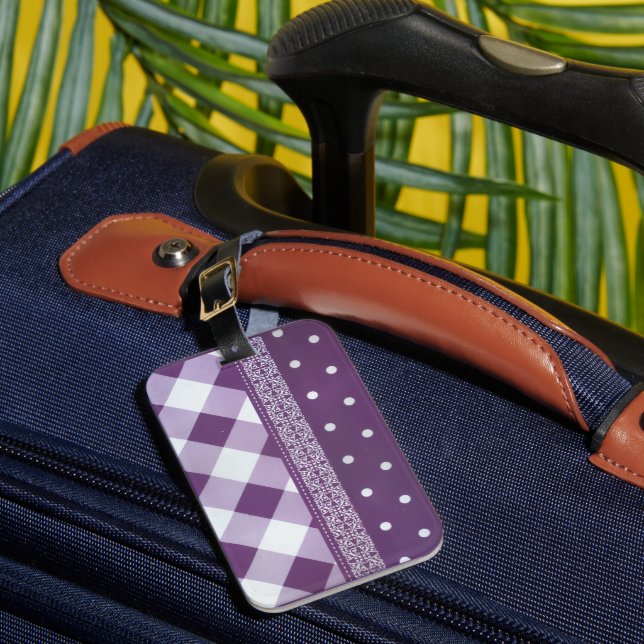 Étiquette À Bagage Transit Distingué | Damassé Pourpre & Blanc (Insitu Rectoal 1)