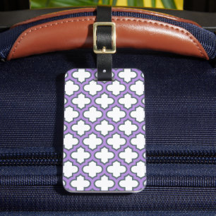 Étiquette À Bagage Trellis blanc et violet, treillis, Quatrefoil