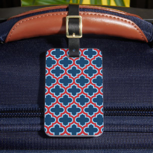 Étiquette À Bagage Trellis marocain bleu et rouge, treillis, Quatrefo