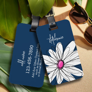 Étiquette À Bagage Trendy Daisy Floral Illustration - navy and pink