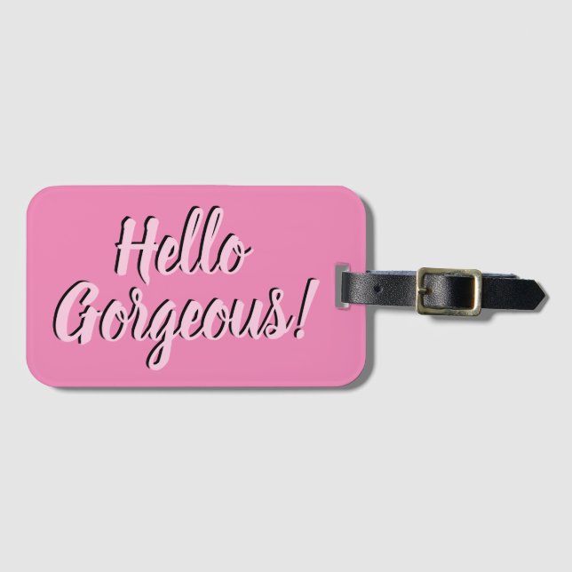 Étiquette À Bagage Trendy Hello Gorgeous Girly Pink (Devant Horizontal)