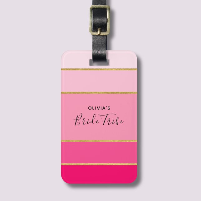 Étiquette À Bagage Tribu de la mariée Rose & Or Enterrement de vie de (Pink & Gold Bride Tribe Bachelorette weekend luggage tag)