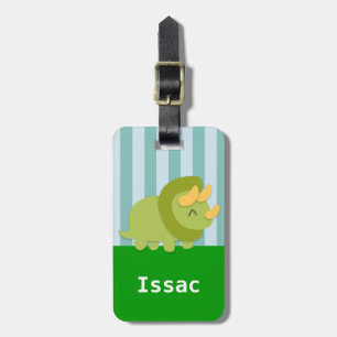 Étiquette À Bagage Tricératops vert mignon pour les enfants