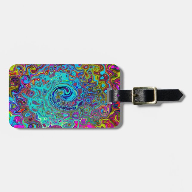 Étiquette À Bagage Trippy Sky Blue Abstrait Retro Liquid Swirl (Devant horizontal)