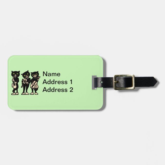 Étiquette À Bagage Trois Chats Noirs Jouant Instruments De Musique Ve (Devant horizontal)