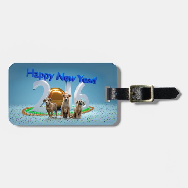 Étiquette À Bagage Trois Chiens mignons qui souhaitent une bonne anné (Devant horizontal)
