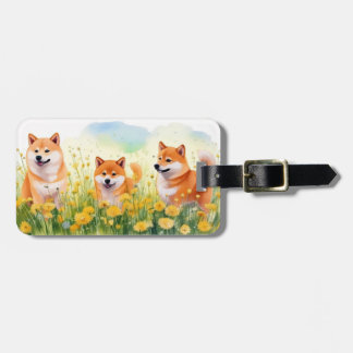 Étiquette À Bagage trois mignonette shiba inus et dandelions étiquett