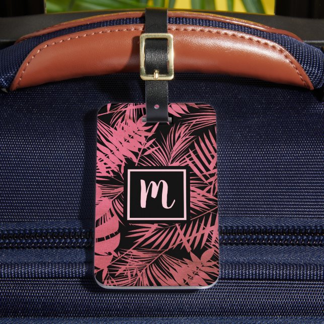 Étiquette À Bagage Tropical rose feuille de palme moderne monogramme  (Insitu Rectoal 2)